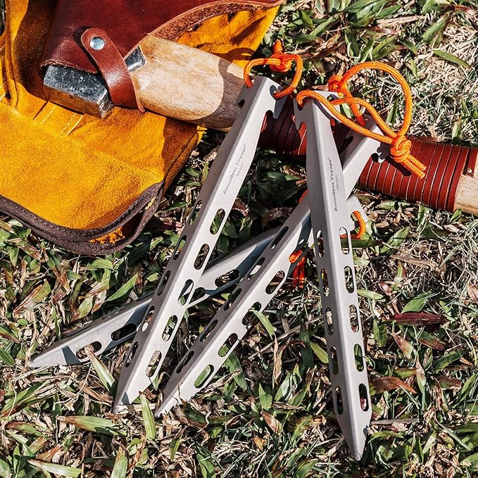 Boundless Voyage Titanium Tent Stakes 20cm/7.8 in. V-Shape Tent Pegs Nails (8-Pack) Outdoor Camping Ultralight Awning Canopy Accessories