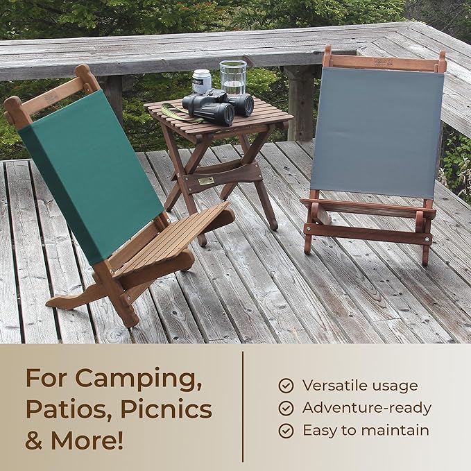 BYER OF MAINE Pangean Lounger Chair – Portable Lightweight Foldable Wood and Canvas Chair – Ideal for Camping Patio Lawn and Beach Use in Granite