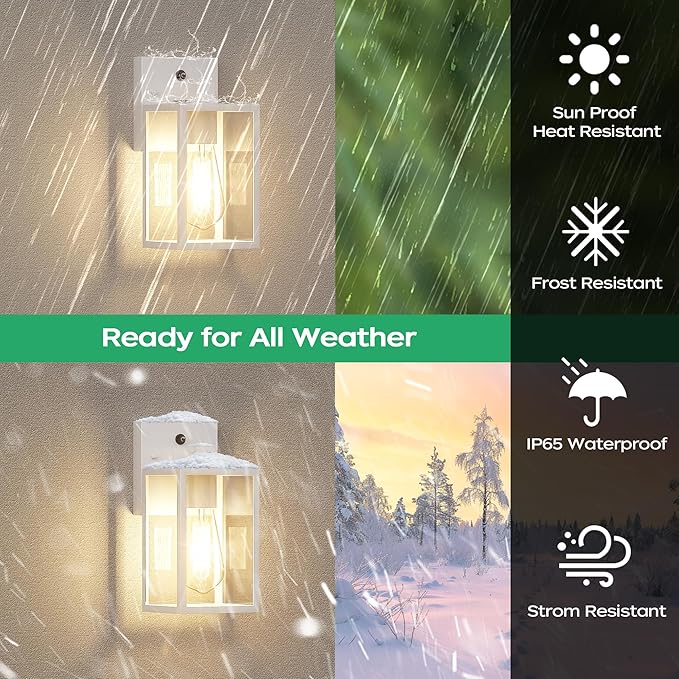 White Dusk to Dawn Exterior Lighting Fixtures Wall Mount Outdoor Porch Lights for House Sensor Wall Lights Waterproof Wall Sconce Lamp Wall Lantern Anti Rust Coach Lights for Doorway Garage