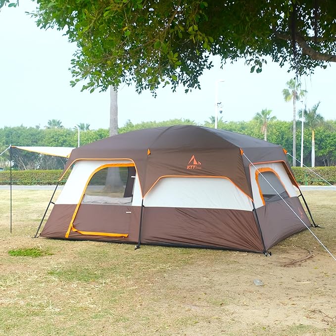 KTT Extra Large Tent 12 PersonFamily Cabin Tents2 Rooms3 Doors and 3 Windows with MeshStraight WallWaterproofDouble LayerBig Tents for OutdoorPicnicCampingFamily Gathering.
