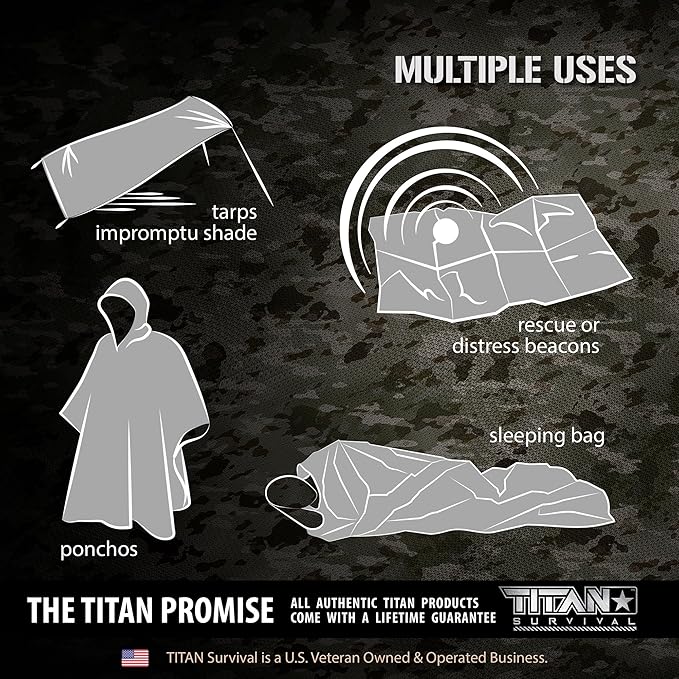 TITANSurvival Emergency Sleeping Bags for Survival 36” x 78” - 90% Heat Retention 41% Thicker &amp Waterproof - Durable Survival Sleeping Bag for Cold Weather Camping - Thermal Sleeping Bag Outdoor