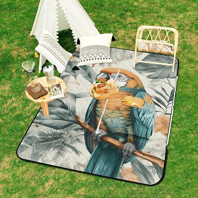 Zipper Birds in The Jungle Style Picnic Mat Suitable for Travel Camping Park Or Home Use