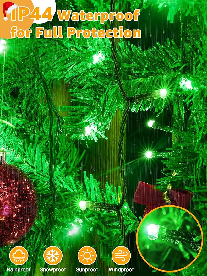 500 LED 164 FT Christmas Lights Waterproof Outdoor String Lights with Remote and Timer Christmas Tree Lights with 8 Modes Dimmable Fairy Lights for Holiday Decor (Green)