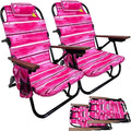 EasyGo Product Backpack Beach Chair 5 Positions and Cup Holder Pouch on Side Padded Pillow Storage Bag on Back Lightweight Rustproof Aluminum Black Frame - 2 Pack Pink