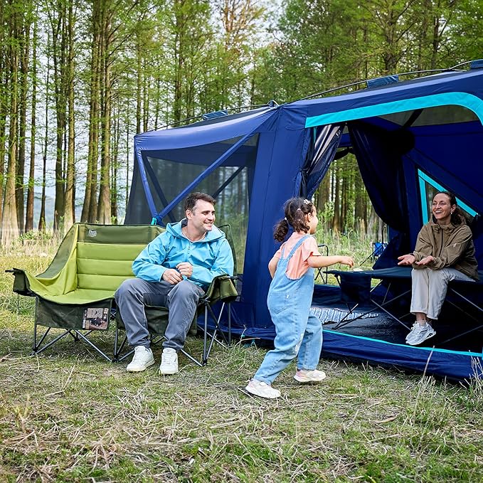 Timber Ridge Double Camping Chair Heavy Duty Outdoor Folding Camp Couch Loveseat Camping Chairs Perfect for Campsites Patio/Lawn Soccer Games or Other Youth Sports Supports 600 lbs