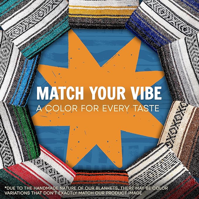 Large Mexican Blanket in Orange — Handcrafted Serape Falsa Yoga Blanket (73” x 48”) – Durable Throw for Camping Beach &amp Outdoor Use – Artisan Craft Made in Mexico from Recycled Fibers