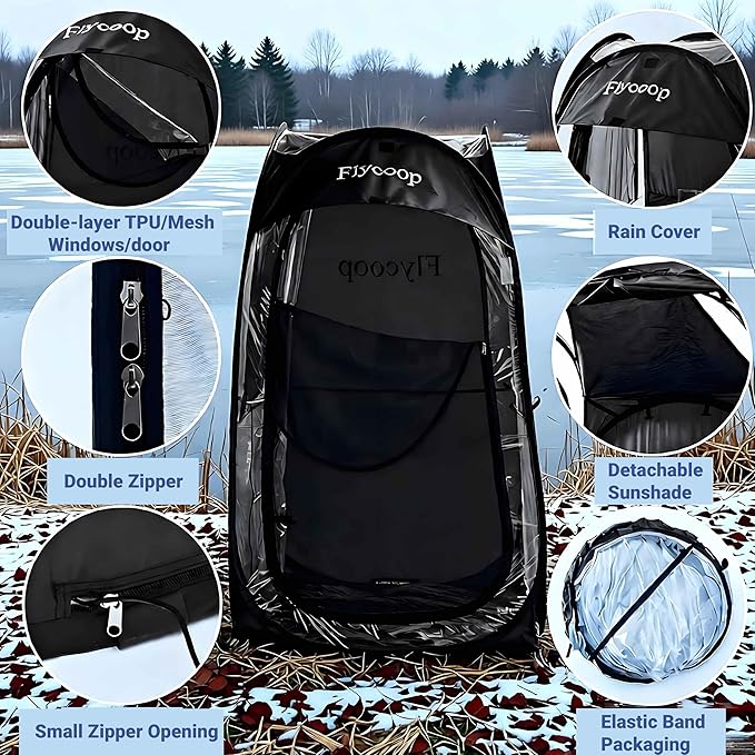 Sports Tent: Flycoop Portable Weather Pop Up Pod 1 Person to Provide Shelter from Wind Rain and Cold Weather Shelter for Outdoor Activities Sports Events Camping and Hiking