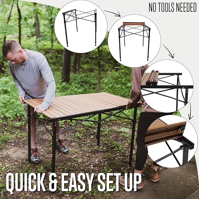 ALPS Mountaineering Overlanding Table Aluminum Roll-Top with Wood-Look Adjustable Height