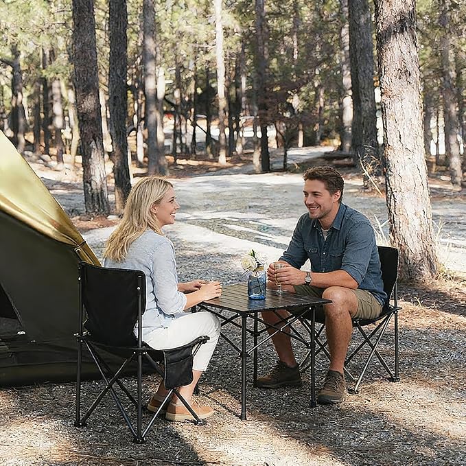 Camping Table Folding Portable Camp Table with 2 Chairs Folding Picnic Table with Carry Bag Indoor Outdoor for Camping Beach Patio RV Backyard BBQ Sturdy Stable Easy to Carry Black