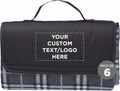 DISCOUNT PROMOS 6 Brookhaven Roll Up Picnic Blankets Set - Customizable Text Logo - Fleece Woven Handle - Grey