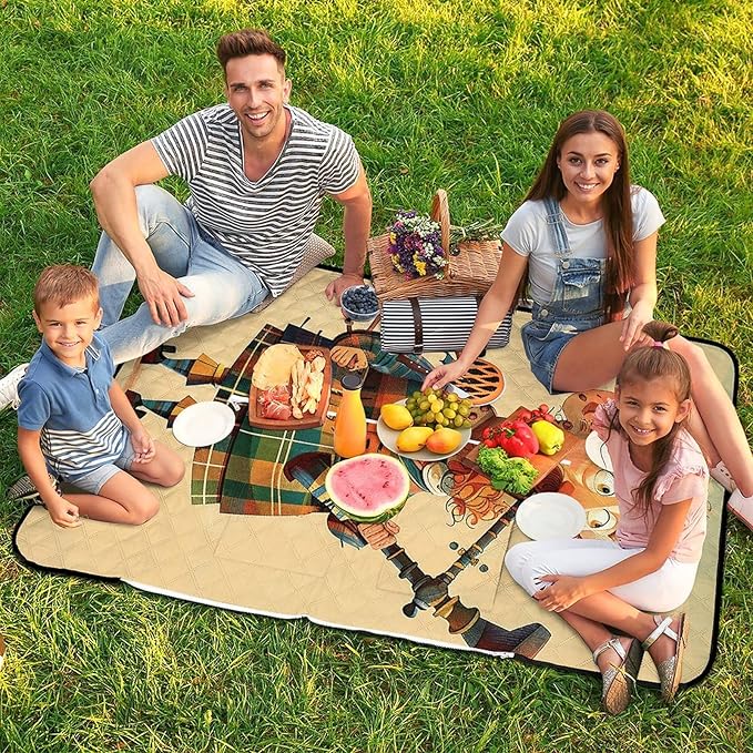 Zipper Cartoon Scottish Bagpipe Style Picnic Mat Suitable for Travel Camping Park Or Home Use