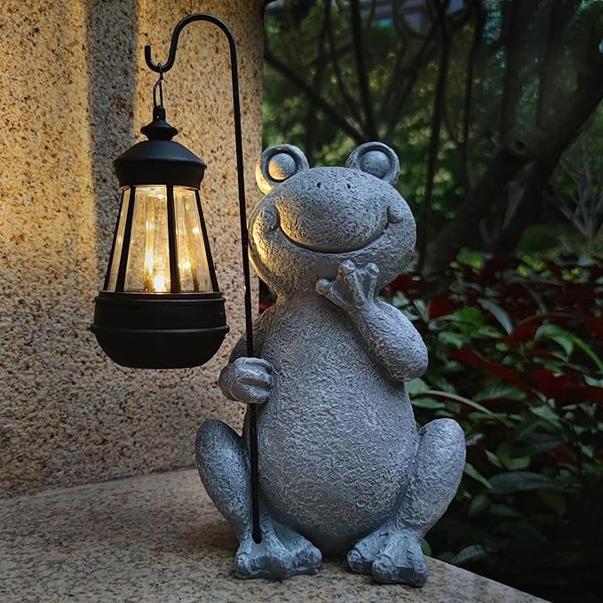 Frog Solar Garden StatuesResin Frog Figurine Decorations with Solar Lights Lantern Outdoor Figurines Lawn Garden Statue Decor Art for LawnYardBalcony OrnamentGift for Home Mom.