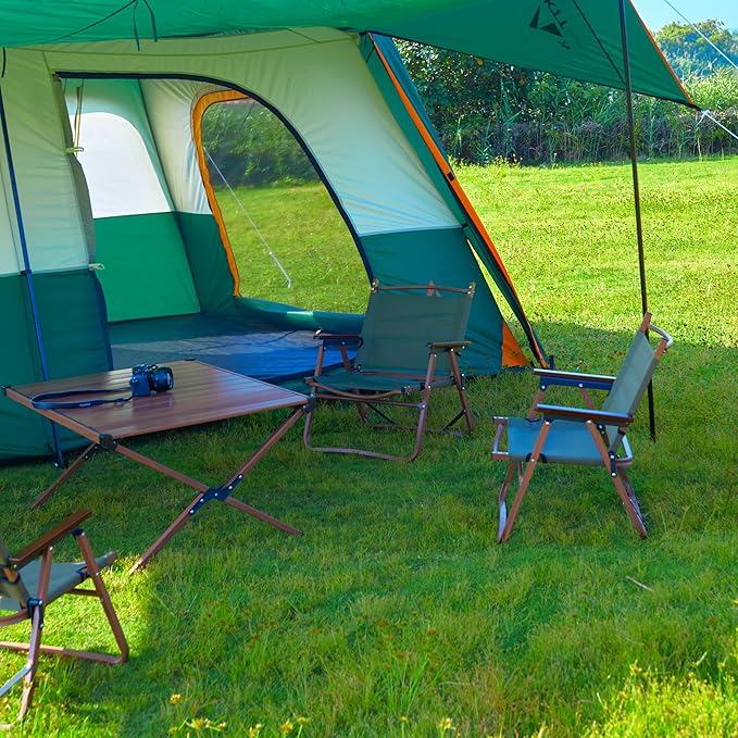 KTT Extra Large Tent 12-14 PersonFamily Cabin Tents2 RoomsStraight Wall2 Doors 4 Windows with MeshWaterproofStraight WallBig Tent for OutdoorPicnicCampingGathering(Brown)