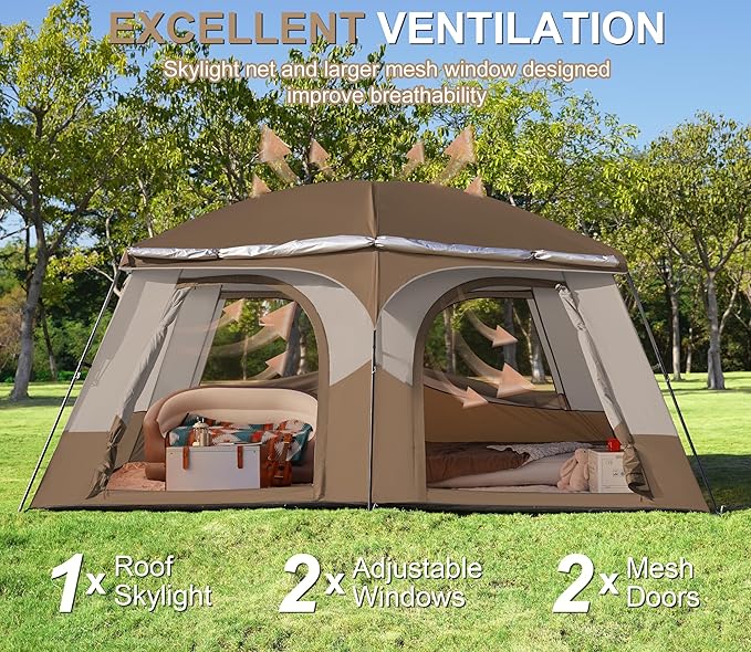 Vidalido Tents8-10 Person Camping Tent with Extended Vestibule2 Room Weather Resistant Family TentsEasy Install Waterproof Outdoor Tent for Camping Hiking