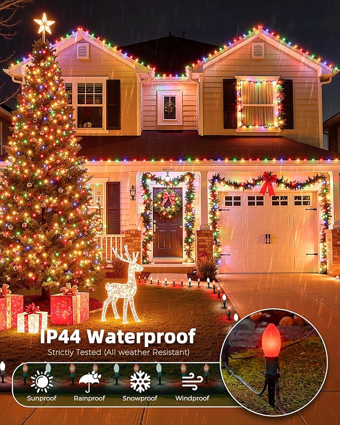 Frosted C9 Christmas Lights Outdoor 25.7 Ft Christmas Pathway Lights with 20 LED Bulbs and Stakes Connectable Christmas Yard Decorations Walkway Sidewalk Holiday Red and White
