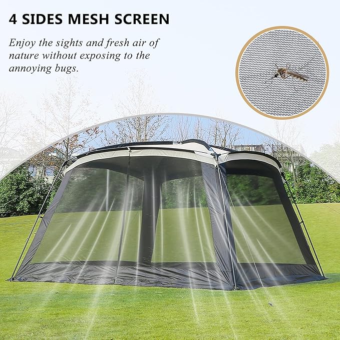 Screen House Room 11x11 Ft Mesh Net Tent Canopy Shelter Gazebo Easy Setup &amp Waterproof &amp Sunshade Suitable for Camping Trip Backyard Beach Picnic