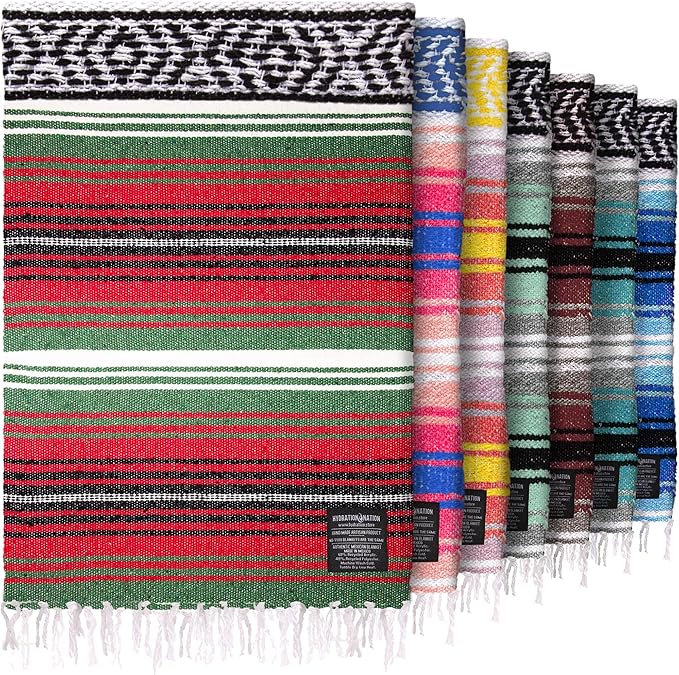 Hydration Nation Authentic Large Handwoven Mexican Blanket - Soft Yoga- Durable Serape- Lightweight Falsa Beach Camping Picnic Outdoor Blanket 70x50 - Dragon