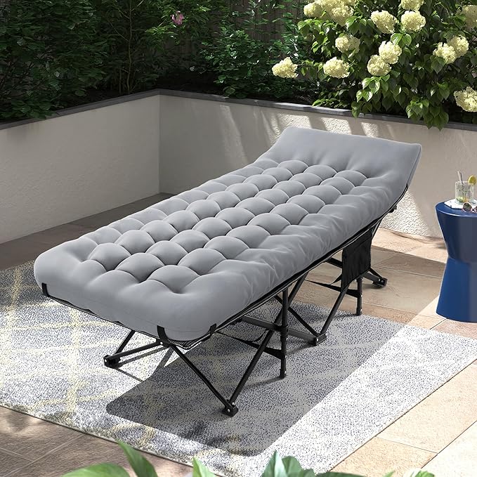 JEAREY Camping Cot for Sleeping 28 Extra Wide Heavy-Duty 1200D Oxford Foliding Cots for Adults Portable with Mattress Carry Bag for Guest Travel Hiking Light Gray