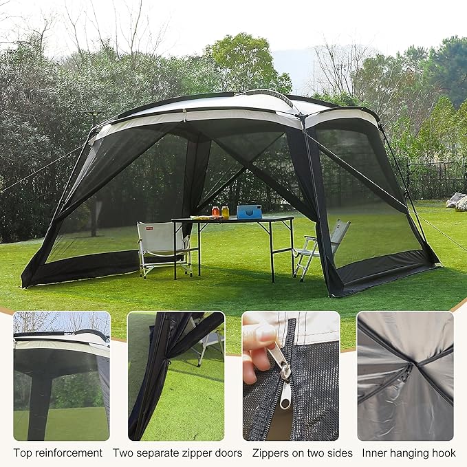 Screen House Room 11x11 Ft Mesh Net Tent Canopy Shelter Gazebo Easy Setup &amp Waterproof &amp Sunshade Suitable for Camping Trip Backyard Beach Picnic