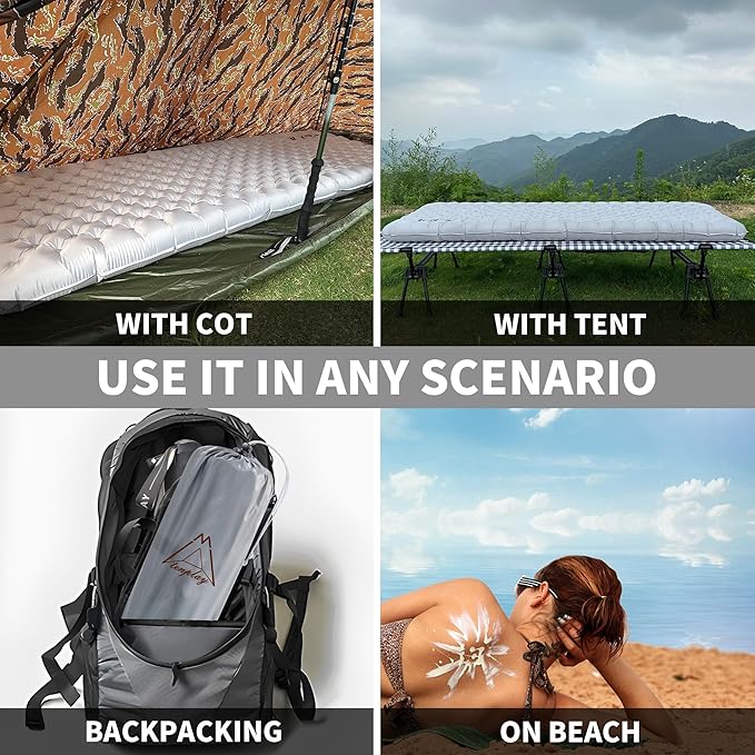 TENPLAY 4.7 Inch Thick Sleeping Pad with 7.2 R-Value Ultralight and Portable Sleeping Mat with Pump Sack Air Mattress for Camping