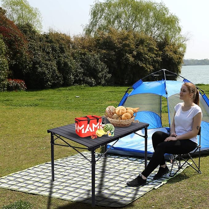 REDCAMP Roll Up Camping Tables That Fold Up Lightweight Portable Compact Metal Camp Table for Grill Outdoor Picnic Black Long