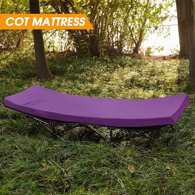 CYMULA Camping Cot Mattress 2in Memory Foam Sleeping PadSoft Warm Non-Slip Camping Mattress Topper with Retaining for AdultsPortable Roll up Pad for Travel(75 x30)（only Mattress）