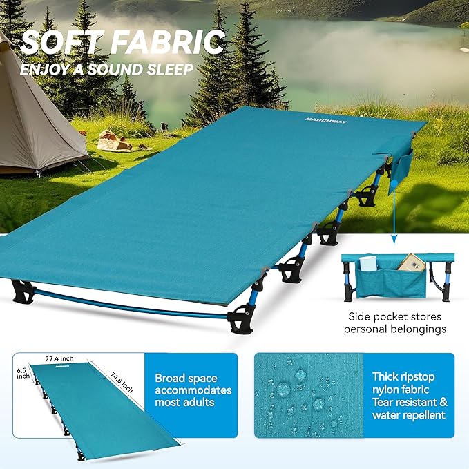 MARCHWAY Ultralight Folding Tent Camping Cot Bed Portable Compact for Outdoor Travel Base Camp Hiking Mountaineering Lightweight Backpacking (Blue)