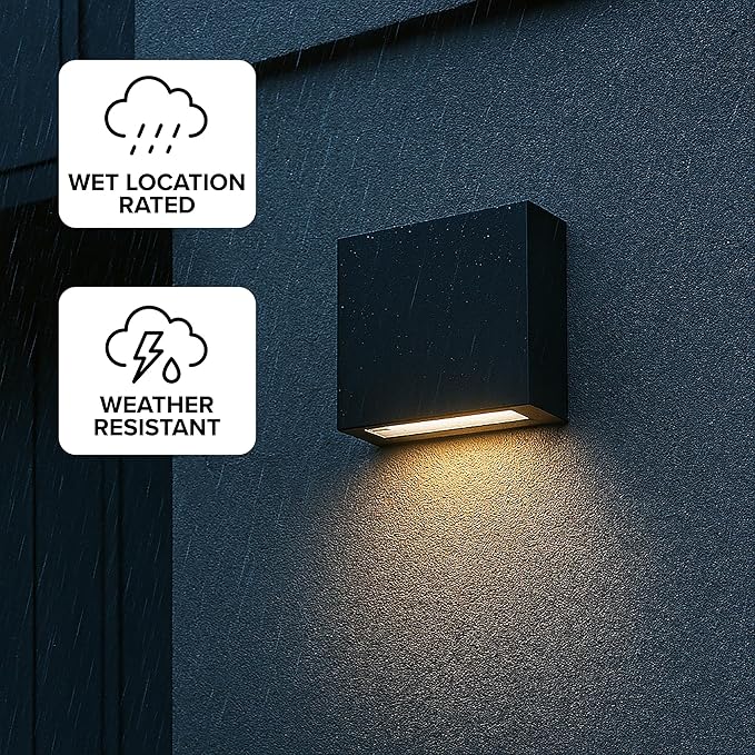 TRANS GLOBE LED-51580 BK I Celestia Collection 8 Inch LED 3000K Outdoor Wall Mount - Black Finish with Frosted Glass I Modern Contemporary Fixture I