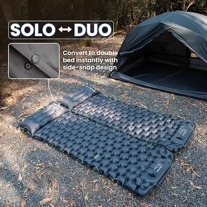 ONETIGRIS Blackcrystal Sleeping Pad Ultralight Camping Sleeping Pad with Pillow Built-in Foot Pump Inflatable Sleeping Mat Compact for Camping Backpacking Hiking Traveling Tent