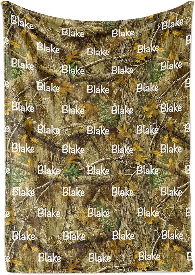 Personalized Camo Blanket - Custom Name Camouflage Throw - Gift for Hunters &amp Outdoorsmen - Veterans Gift - Soft Sherpa - Printed in USA (Sherpa 50x60)