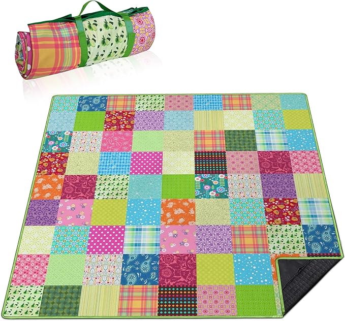 Extra Large Picnic Blankets Waterproof Foldable (80x 80) Boho Beach Blanket Waterproof Sandproof3-Layer Thicking Mat Outdoor Packable Camping Blanket