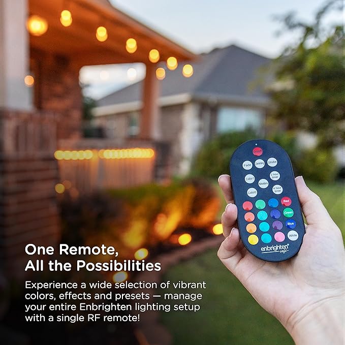 Enbrighten Vintage Outdoor String Lights 24ft 12 RGB Acrylic Bulbs Weatherproof RF Remote Control Perfect for Holidays Gameday Parties and More 37791