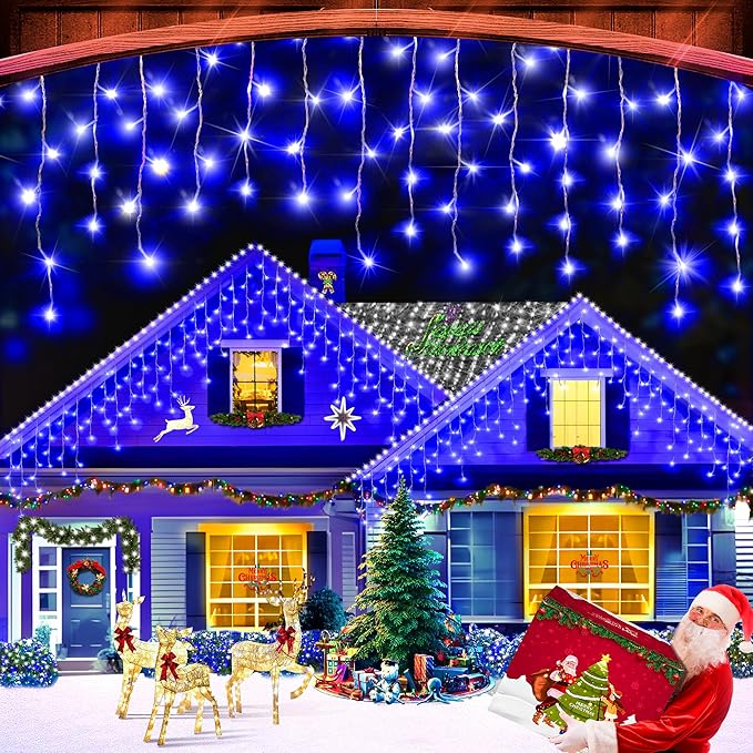XURISEN 132ft Christmas Lights Decorations Outdoor 1280 LED 8 Modes Fairy Lights with 240 DropsPlug in Waterproof Timer Memory Function for Christmas Holiday Wedding Party Decorations(Blue)