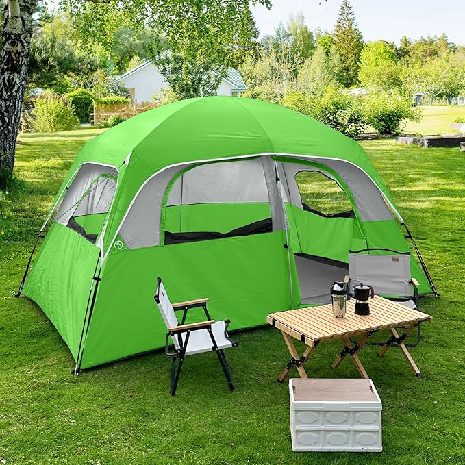 CAMPROS CP Upgraded 6/8 Person Camping Tents Waterproof Windproof Family Tent with Larger Mesh Windows &amp Door Double Layer Easy Set Up All-Season Dome Tent with Top Rainfly &amp Carry Bag