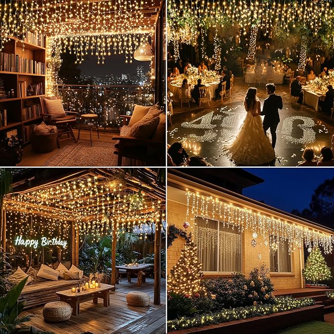 Icicle Lights Christmas Decorations 60+16Ft 600 LED Icicle Lights for Outside with Connectable Timer Memory Dimmable Plug in Twinkle Fairy Lights for Indoor House Roof Holiday Wedding Party