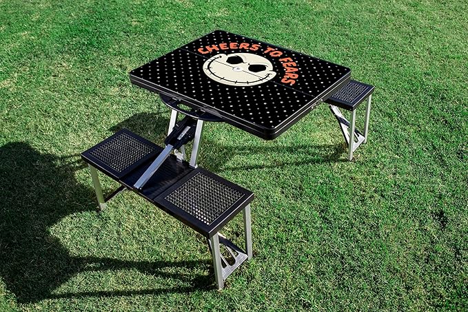 PICNIC TIME Disney Minnie Mouse Folding Picnic Table with Seats Collapsible Aluminum Table and Bench Set with Umbrella Hole Lightweight Portable Table for Camping TravelTailgating Backyard (Red)
