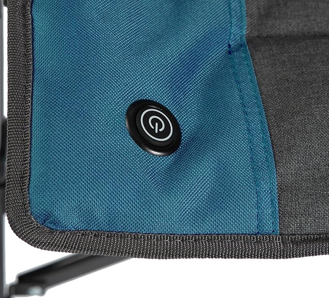 Backyard Expressions Luxury Heated Portable Camp Chair - Blue/Grey - Great for Camping Sports and The Beach