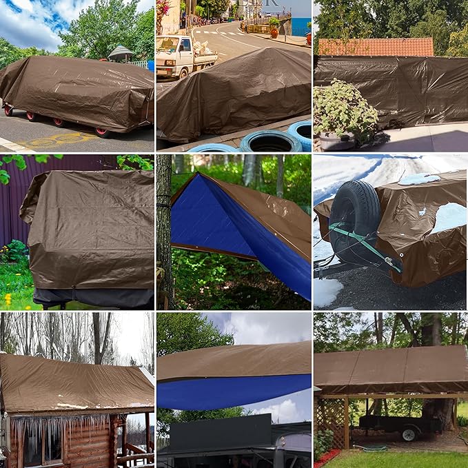 STARPYNG-7 Mil Brown/Blue 16x20 Feet Tarp-Multifunctional Waterproof Tarpaulin-Waterproof UV Resistant Rip and Tear Resistant Poly Tarpaulin with Reinforced Edges for Cover
