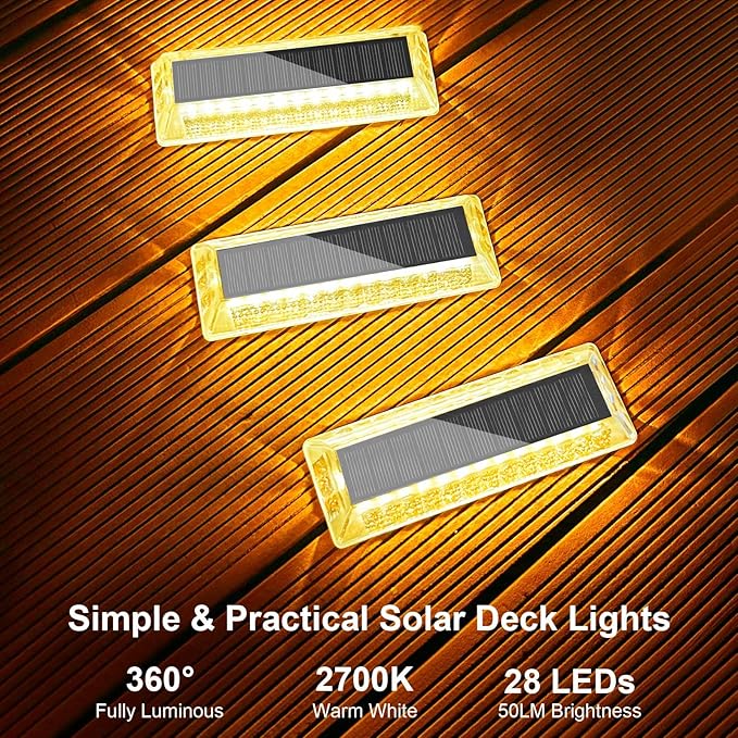 Lacasa Solar Deck Lights Solar Lights Outdoor Waterproof IP68 4 Pack Solar Powered Pathway Yard Driveway Step Landscape Light LED Lighting 50LM for Garden Path Walkway Stair Patio Warm White 2700K