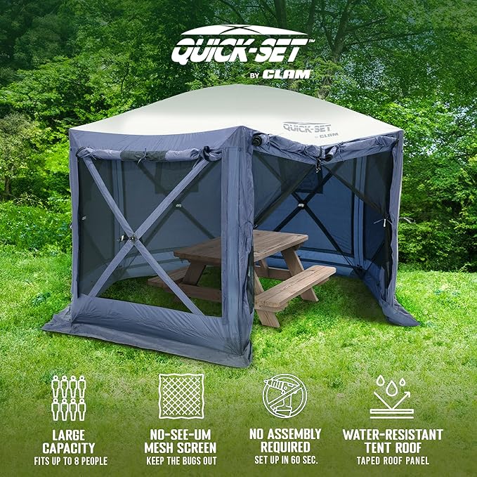 CLAM Pop Up Screen Tent Outdoor Camping Gazebo Canopy Pavilion 12.5' Blue