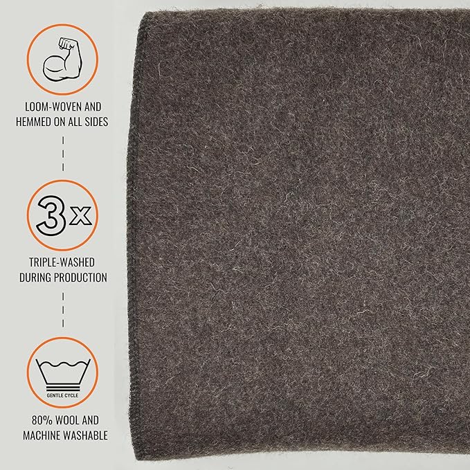 Arcturus Military Wool Blanket - Warm Thick Washable - Great for Outdoors Camping Stadium Blanket Picnics Travel - Car &amp Bushcraft Survival Kits