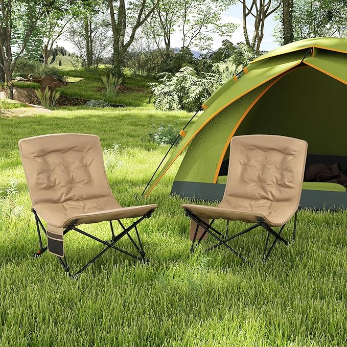 Goplus Portable Folding Camping Chair 4-Position Padded Outdoor Chair with 500 LBS Support Side Pocket and Carry Bag Outside Camp Chair for Sports Fishing and Garden (2)