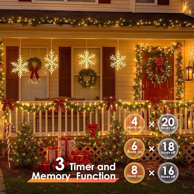 Christmas Lights 600 LED 196FT IP67 Waterproof Christmas Tree Lights with 8 Modes Outdoor String Lights with Timers &amp Memory Function Xmas Light for Holiday Decor (Warm White)