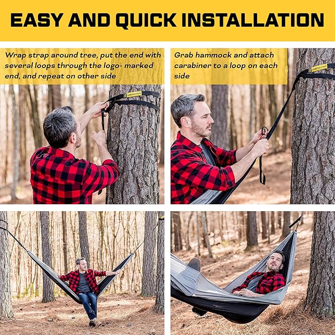 ELK Single Hammock with Tree Straps - Lightweight Parachute Nylon for Outdoor Adventures (Black/Gray Single)
