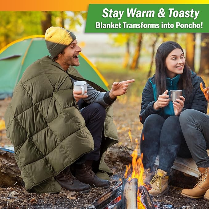 Down Camping Blanket Packable 78x52” Ultralight Compact Travel Blanket with Bag - Puffy Wearable Sleeping Gear for Camp Hiking Backpacking Stadium Festivals or Beach by Wakeman Outdoors (Green)
