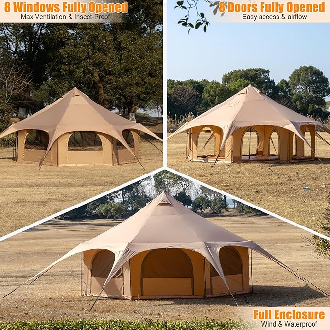 Oxford Bell Tent for Glamping &amp Camping 6-10 Person Spacious Family Tent with 360 Ventilation Waterproof &amp Windproof Outdoor Shelter