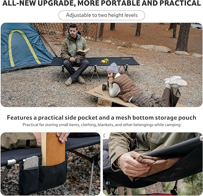 Naturehike ArmyWild Folding Camping Cot Height Adjustable Ultralight Backpacking Cot Portable Camping Bed for Camping Hiking Travel Home