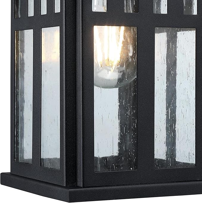 Westinghouse 6120800 Burnham Craftsman-Style One Light Outdoor Wall Fixture Textured Black Finish Clear Seeded Glass