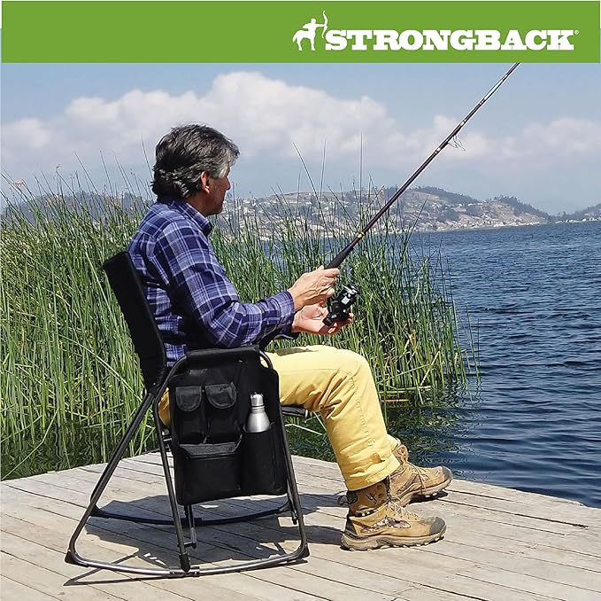 STRONGBACK Outdoor Chair Director Portable Camping Chair with Lumbar Support - Cupholder &ampPocket Included - Heavy-Duty Foldable Chair - Rocker/Black