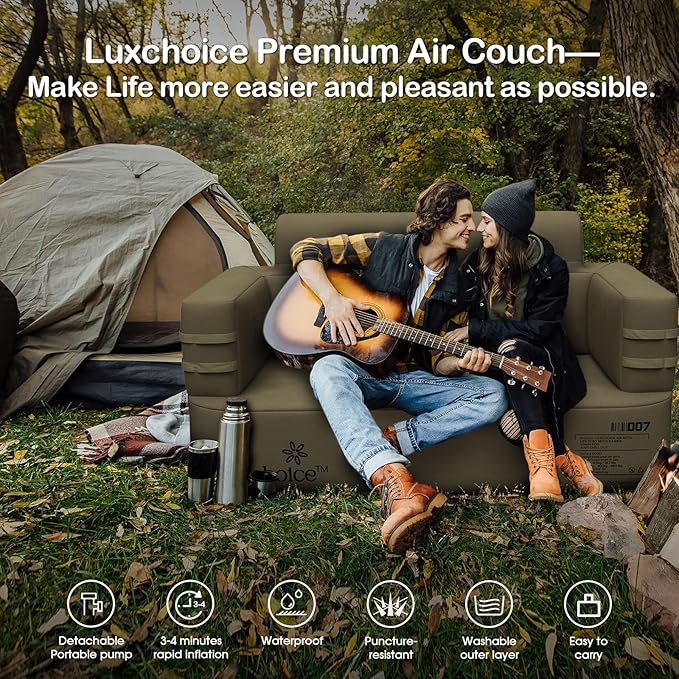 Inflatable Couch Multifunctional Durable Inflatable Sofa with Built in Pump Inflatable Furniture Portable Blow Up Couch for Camping Backyard Outdoor Glamping Inflatable Chair Movie Loveseat | Auto Cor
